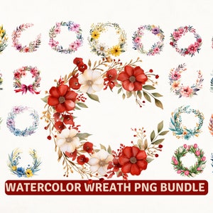 Wreath Png Bundle, Watercolor Wreath, Gold Wreath, Circle Frame Png, Floral Frame Png, Colorful Flower Png, Wreath Sublimation, Wreath Monog image 3