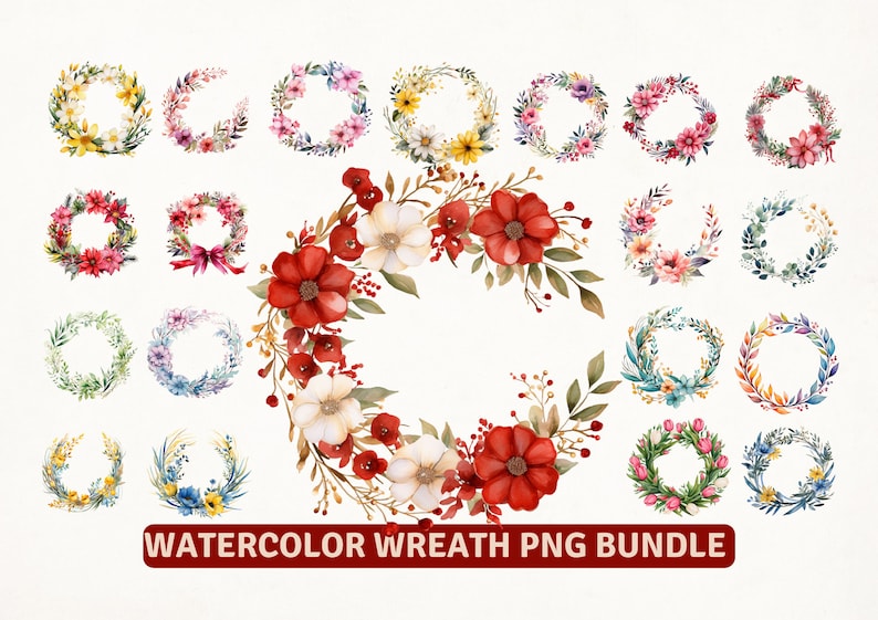 Wreath Png Bundle, Watercolor Wreath, Gold Wreath, Circle Frame Png, Floral Frame Png, Colorful Flower Png, Wreath Sublimation, Wreath Monog image 3