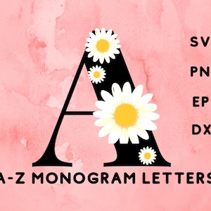 Monogram svg, Daisy monogram letters, Daisy svg, monogram png, svg files for cricut, floral letters