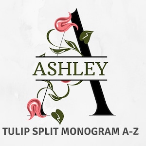 Floral Split Monogram Svg, bloemen monogram, Tulp Monogram Svg, Monogram Lettertype, Brief met Bloem Svg, Aangepast Monogram