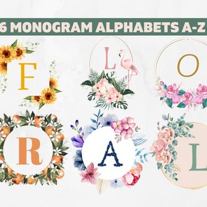 Monogramm Bundle Png, Blumen Monogramm, Kranz Monogramm, Flamingo Monogramm, Gänseblümchen Monogramm, Monogramm mit Kranz, Monogramm Schriftart, Kranzinitiale
