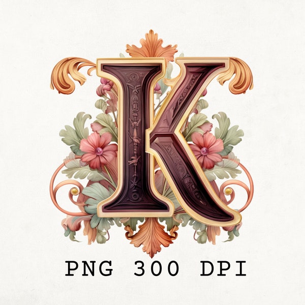 K Monogram PNG, Letter K, Wedding Monogram, Initial Wall art, Watercolor, Glowforge k, thick letter, Custom Monogram, commercial use