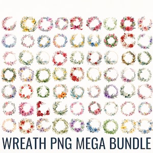 Wreath Png Bundle, Watercolor Wreath, Gold Wreath, Circle Frame Png, Floral Frame Png, Colorful Flower Png, Wreath Sublimation, Wreath Monog image 1