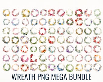 Wreath Png Bundle, Watercolor Wreath, Gold Wreath, Circle Frame Png, Floral Frame Png, Colorful Flower Png, Wreath Sublimation, Wreath Monog
