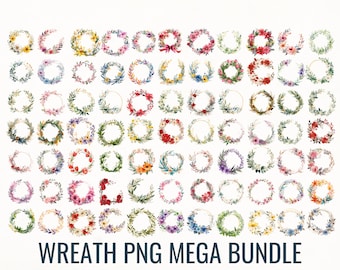 Wreath Png Bundle, Watercolor Wreath, Gold Wreath, Circle Frame Png, Floral Frame Png, Colorful Flower Png, Wreath Sublimation, Wreath Monog