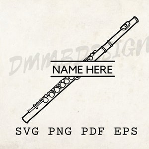Flöte Vorlage svg, Instrument Wanddekor, Laser geschnitten Datei, benutzerdefinierte Flöte Sublimation, Name hier svg, Musik svg, Musiker, Orchester