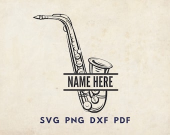 Split Saxophone svg, Christmas Ornament Svg, Laser Cut File, Saxophone Keychain Template Svg, Saxophone Wall Art, Name on Saxophone Image