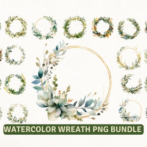 Wreath Png Bundle, Watercolor Wreath, Gold Wreath, Circle Frame Png, Floral Frame Png, Colorful Flower Png, Wreath Sublimation, Wreath Monog image 4