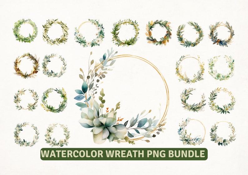 Wreath Png Bundle, Watercolor Wreath, Gold Wreath, Circle Frame Png, Floral Frame Png, Colorful Flower Png, Wreath Sublimation, Wreath Monog image 4