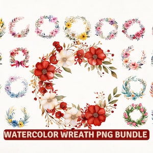 Wreath Png Bundle, Wreath Monogram, Watercolor Wreath, Floral Wreath Png, Floral Edge, Half Wreath Png, Wreath Sublimation, Circle Frame Png