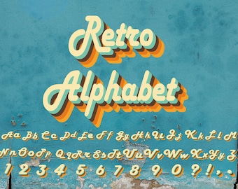 Retro Schrift, Retro Alphabet, 70er Jahre Farbbuchstaben, Vintage Buchstaben, Vintage Schrift, Design Buchstaben
