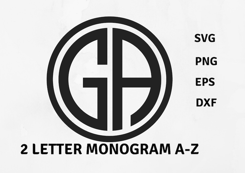 Puede incluir: Dise&ntilde;o de monograma en blanco y negro con las letras "GA" en un c&iacute;rculo. Las letras se superponen y el dise&ntilde;o es simple y moderno. Monograma de 2 letras A-Z.
