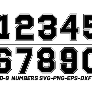 Collagenummer svg, varsity lettertype svg, shirtnummer, voetbalnummer svg, afdrukbaar nummer, svg-bestanden voor cricut