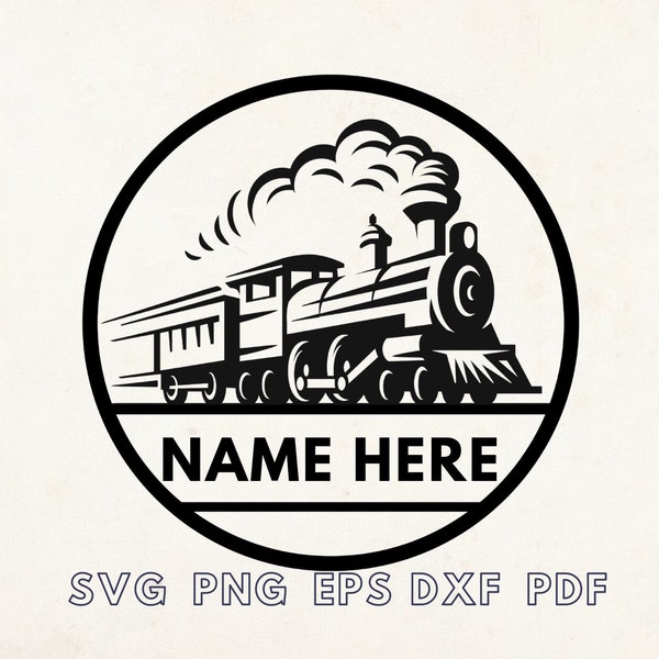 Split trein met frame SVG, kerst ornament SVG, laser gesneden bestand, trein sleutelhanger sjabloon SVG, trein kunst aan de muur, naam op trein afbeelding
