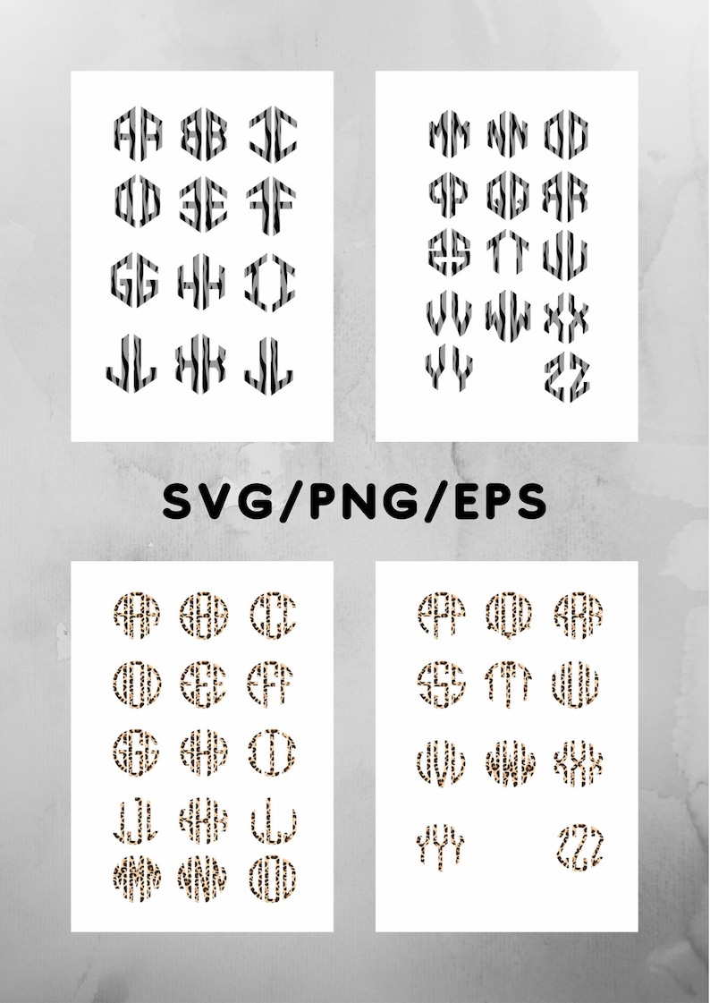 Monogram Svg Bundle, Circle monogram set, 2 letter Monogram svg, 3 letter monogram svg, leopard print svg, script fonts svg, image 6
