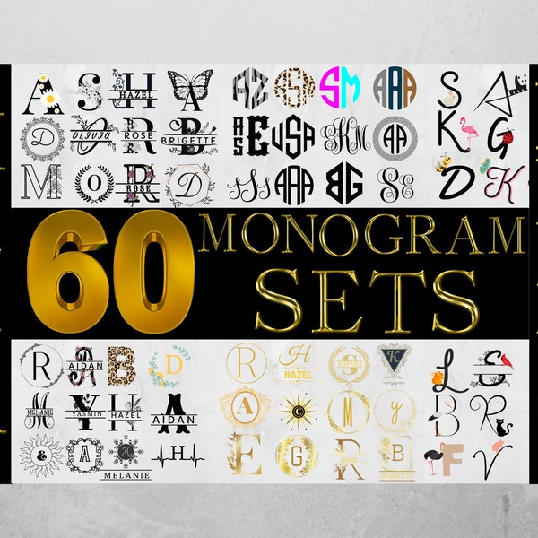 Monogram Svg bundel, Floral monogram SVG, split monogram SVG, monogram lettertypen, cirkel monogram SVG, monogram met frame, monogram sublimatie