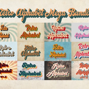 Retro Schrift SVG Bundle, Vintage Schrift SVG, Monogramm SVG, Retro Alphabet, Bunte Buchstaben, Vintage Buchstaben, Design Buchstaben, Geburtstagsbuchstaben