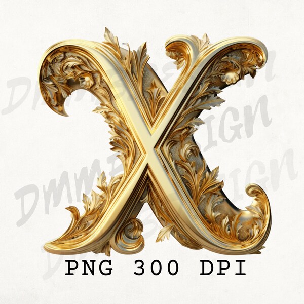 X Monogram Png, Crown Png, Gold Letter x Png, Monogram With Frame, Letter x, Crown Sublimation, X template, Initial x, commercial use