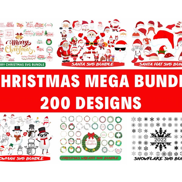 Christmas Svg Bundle, Santa Template, Santa Hat Stencil, Merry Christmas Sticker Svg, Snowflake Svg, Christmas Wreath Svg, Snowman Png