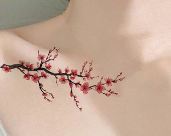 Cherry Blossom Temporary Tattoo-Flower Tattoo-Temporary Tattoo Set-Tattoo Lover Gift Idea-Couple Girl Boy Friend Gift-Meaningful Tattoo