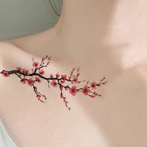 Tatuaggio temporaneo di fiori di ciliegio - Tatuaggio floreale - Set di tatuaggi temporanei - Idea regalo per amanti dei tatuaggi - Regalo per coppia - Tatuaggio significativo