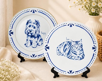 Gepersonaliseerd porseleinen bord met huisdierportret - Cadeau voor dierenliefhebbers, voor kattenbezitters, hondenmoeders, gedenkcadeau voor huisdieren