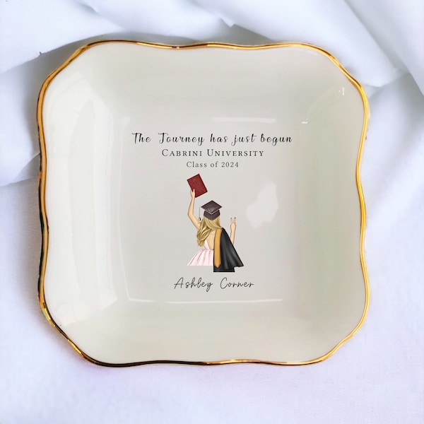 Custom Girl Portrait Ring Dish-Graduation Personalized  Trinket Tray-Jewelry Holder For Girl Daughter Best Friend-The Journey Has Just Begun