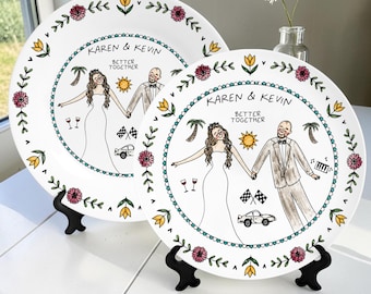 Gepersonaliseerd porseleinen bord voor een stel - huwelijksgeschenk voor pasgetrouwden - cadeau voor een koppel - romantisch en speels keramisch bord - cadeau voor de bruid - jubileumcadeaus