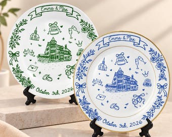Personalized Wedding Venue Porcelain Platter Plate-Wedding Gift for Newlyweds-Couple Gift-Romantic Whimsical Ceramic-Anniversary Gifts