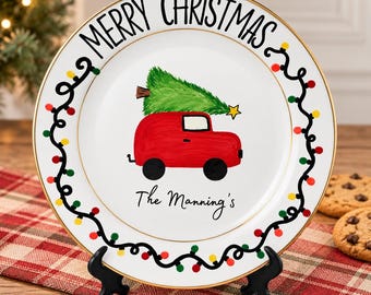 Personalized Family Christmas Truck Platter Porcelain Plate-Christmas Eve Decor-Christmas Cookie Tray-Keepsake Gift