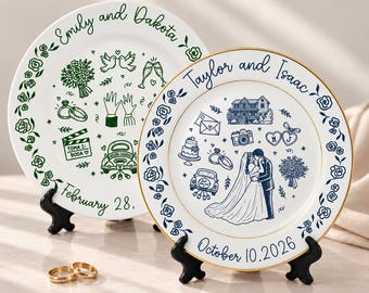 Personalized Wedding Porcelain Plate-Newlyweds Gift for Couple-Romantic Whimsical Ceramic-Bride Gift-Anniversary Gifts