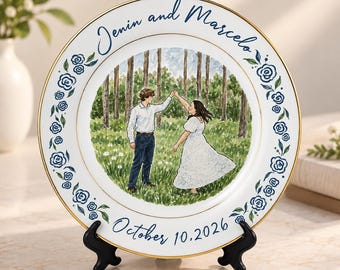 Personalized Porcelain Couple Portrait Gift Plate-Wedding Gift for Newlyweds-Romantic Whimsical Ceramic-Anniversary Gift-Engagement Keepsake