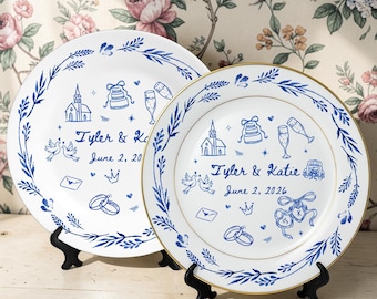 Gepersonaliseerde porseleinen schotel bord-huwelijkscadeau voor pasgetrouwden-nieuw huis cadeau-bruids douche cadeau-verloving of jubileum cadeau