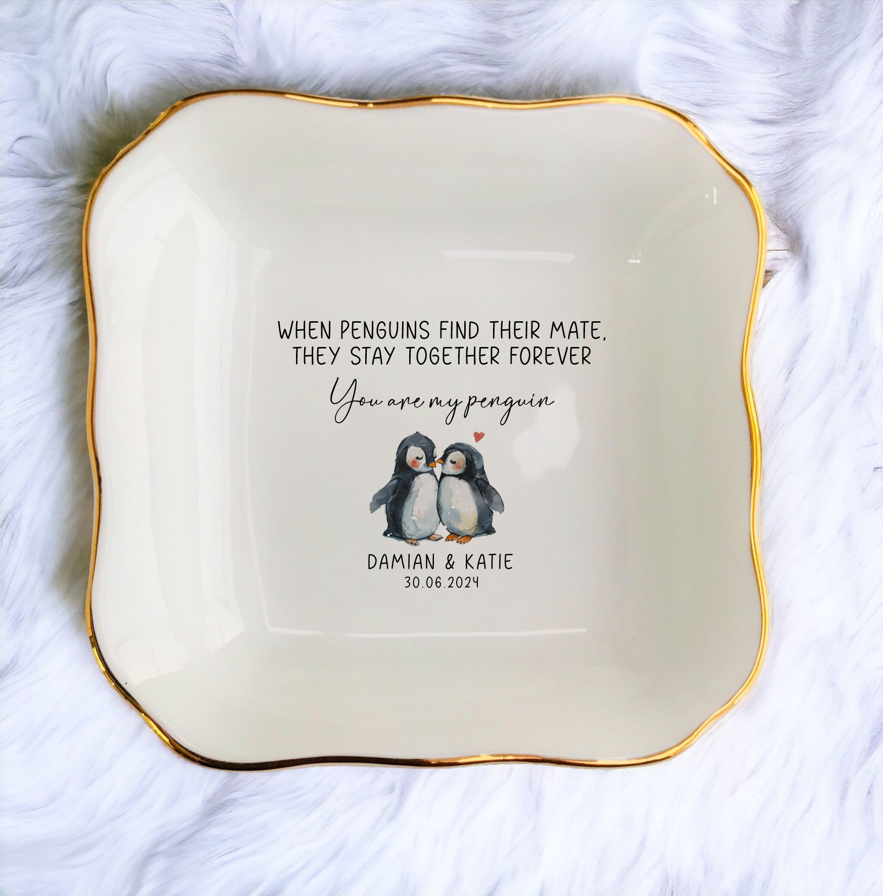 Tu sei il mio pinguino - Piatto porta-anelli personalizzato - Regali per la moglie - Regali per l'anniversario - Regali per la migliore amica - Regali per l'amicizia - Regali di compleanno