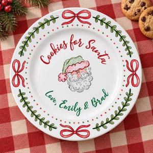 Prato de porcelana personalizado para biscoitos do Papai Noel - Véspera de Natal - Decoração para festa em família - Bandeja de biscoitos de Natal para o Papai Noel - Tradição de Natal