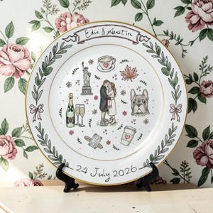 Plato de porcelana personalizado - Regalo de boda para recién casados - Regalo para parejas - Cerámica romántica y original - Regalo de aniversario