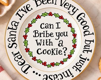 Personalized Santa Cookies Porcelain Plate-Christmas Eve Decor-Christmas Cookie Tray-Custom Holiday Christmas Plate for Family
