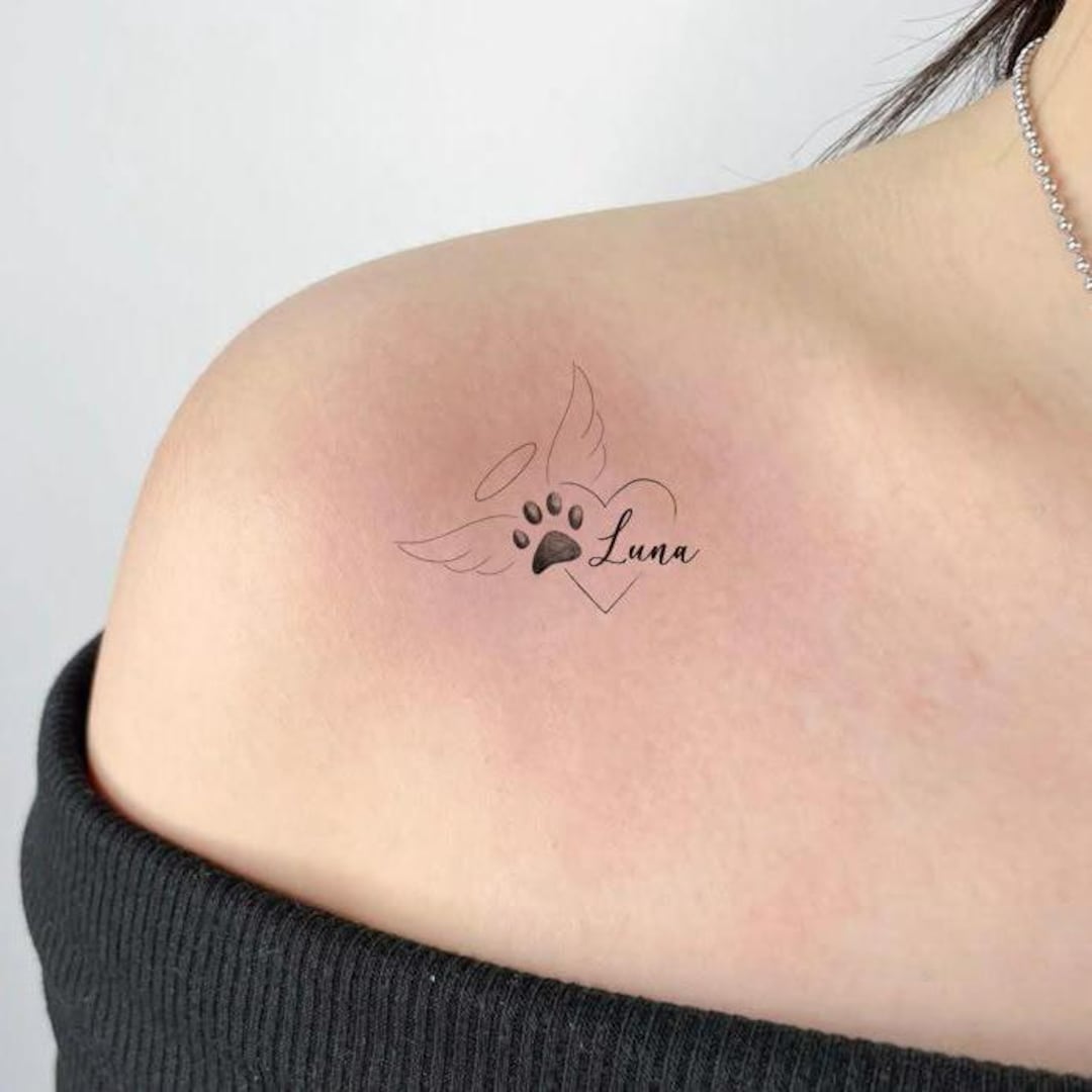 Pet Heart Love Tattoo-floral Tattoo-custom Name Animal Dog Memorial  Tattoo-temporary Tattoo Set-small Paw Tattoo - Etsy, image size:1080x1080