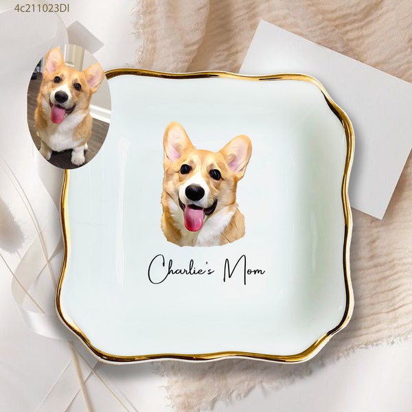 Custom Made Personalized Dog Portrait Ring Dish, Dog Mom Trinket Tray-Custom Jewelry Holder For Pet Lover Mom Friend Her-Christmas Gift