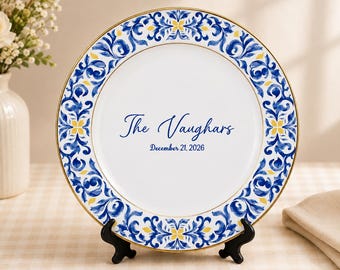 Personalized Anniversary Porcelain Plate-Wedding Gift for Newlyweds-Couple Gift-Romantic Whimsical Ceramic-Bride Gift-Family Gift