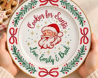 Personalized Santa Cookie Porcelain Plate-Christmas Eve Decor-Family Party Decor-Christmas Cookie Tray-Christmas Tradition