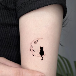 Tatuaje de gato negro - Tatuaje minimalista - Conjunto de tatuajes temporales - Idea de regalo para amantes de los tatuajes - Regalos de amistad - Tatuaje de fiesta - Despedida de soltero - Regalos para amantes de los gatos
