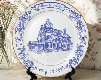 Personalized Wedding Venue Porcelain Platter-Wedding Gift for Newlyweds-New Home Gift-Romantic Whimsical Ceramic-Anniversary Plate
