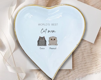 Cat Mom Personalized Ring Dish-Custom Jewelry Holder For Pet Lover Mom Friend Her-Ceramic Trinket Tray-Christmas Birthday Gift-Dog Mom