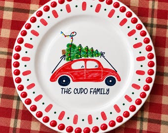 Personalized Family Christmas Truck Platter Porcelain Plate-Christmas Eve Decor-Christmas Cookie Tray-Keepsake Gift