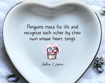 Penguins mate for life-Custom Ring Dish-Personalized Jewelry Dish For Bestie Couple Friend-Birthday Valentine Gifts-Anniversary Gift-Animal