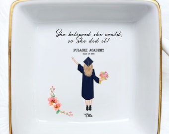 Custom Girl Portrait Ring Dish-Graduation Personalized  Trinket Tray-Jewelry Holder For Girl Daughter Best Friend-Class Of 2024-She Did it