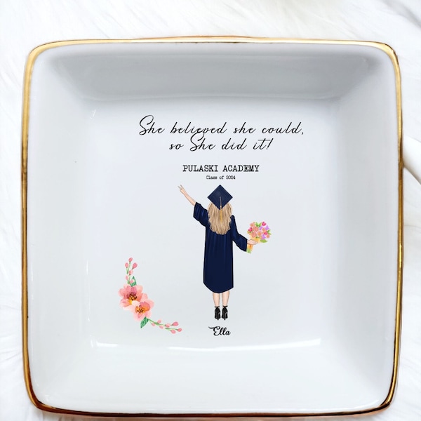 Custom Girl Portrait Ring Dish-Graduation Personalized  Trinket Tray-Jewelry Holder For Girl Daughter Best Friend-Class Of 2024-She Did it