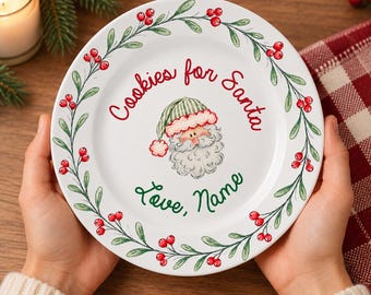 Personalized Santa Cookie Porcelain Plate-Christmas Eve-Family Party Decor-Christmas Cookie Tray for Santa-Christmas Tradition