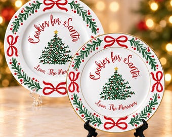 Personalized Santa Cookie Porcelain Plate-Christmas Eve Decor-Christmas Cookie Tray-Holiday Christmas Plate for Family